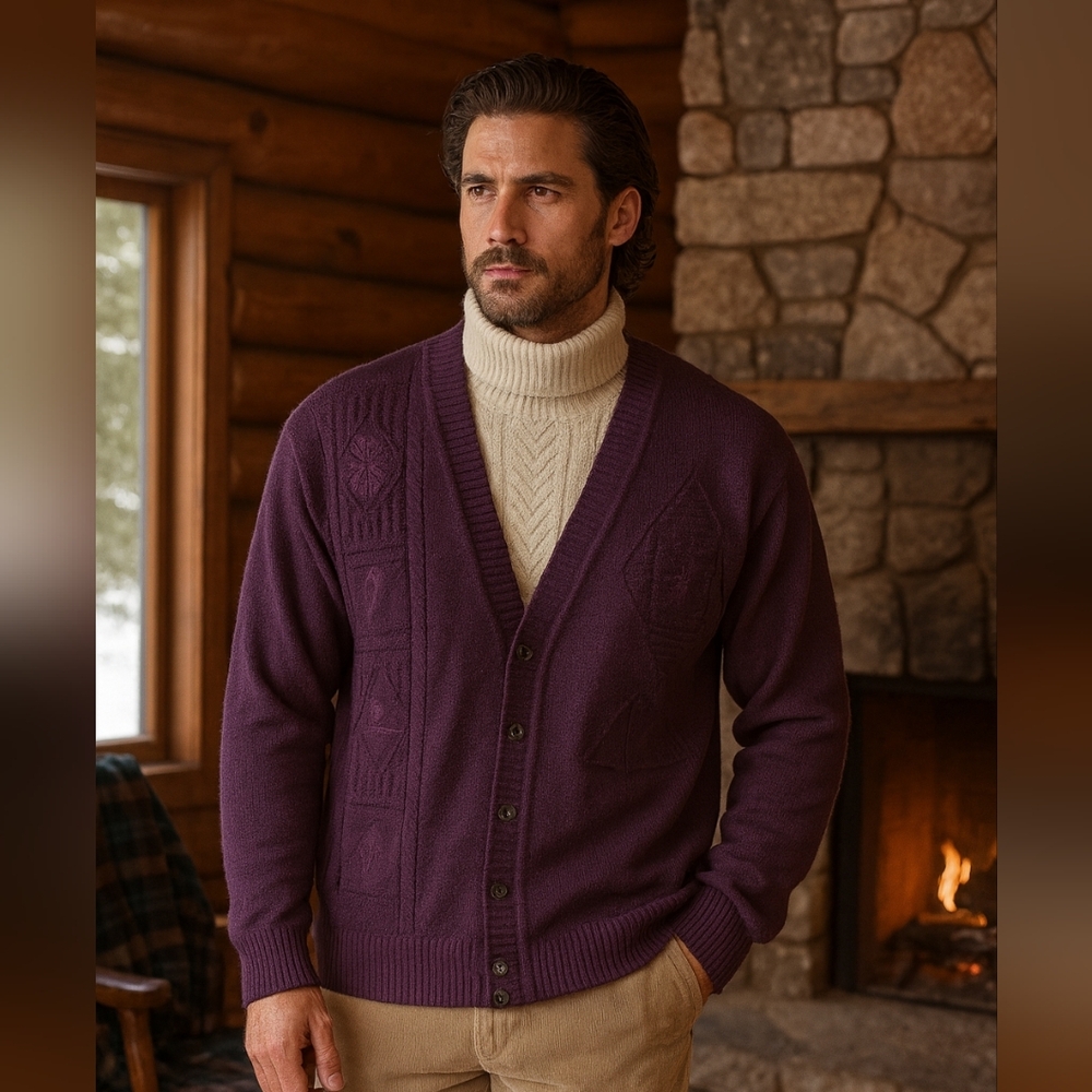 Men's Purple Cardigan Sweater